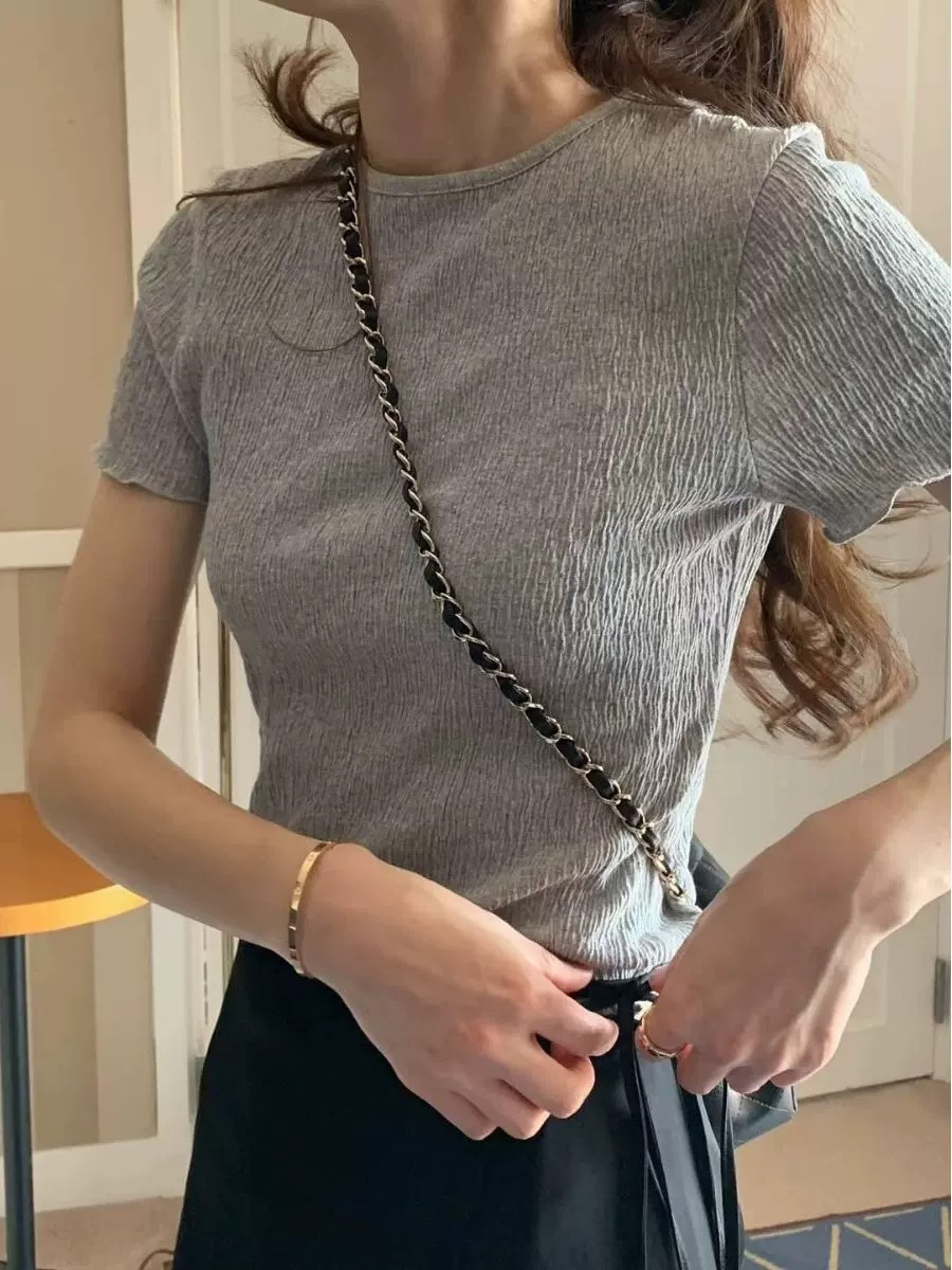 배추❤️泡菜国木耳边紧身圆领短袖宽松T恤 备注颜色