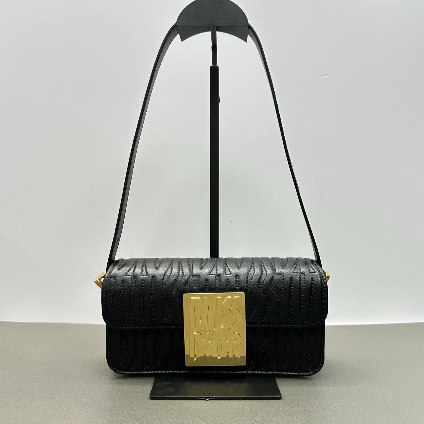 95新 DIOR/迪奥 黑金褶皱MissDior手提单肩腋下包 83464 