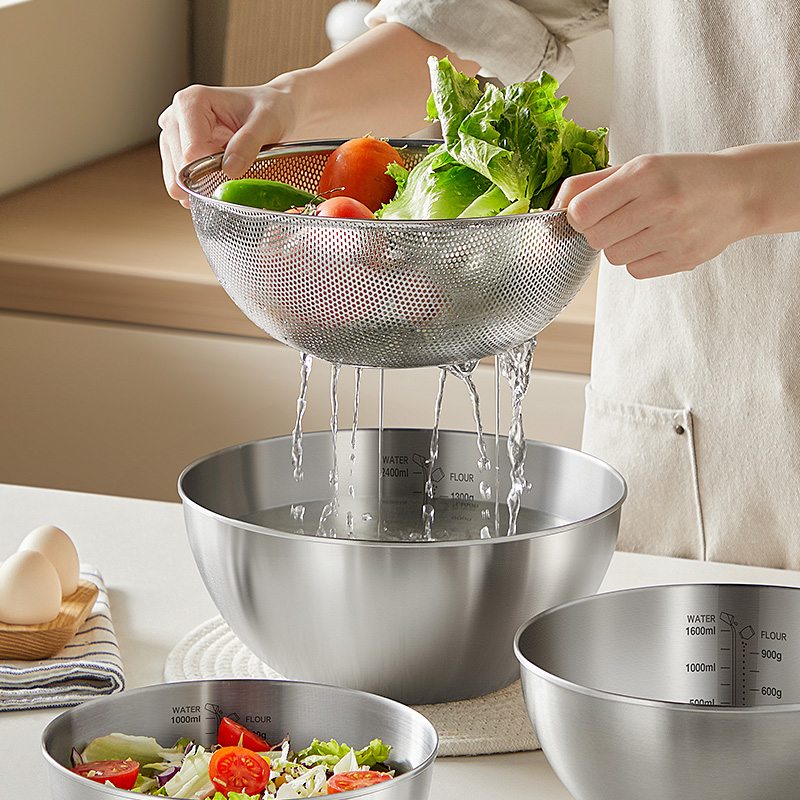 和面家用厨房烘焙方便加厚大容量打蛋盆漏盆洗菜盆沥水篮商品图