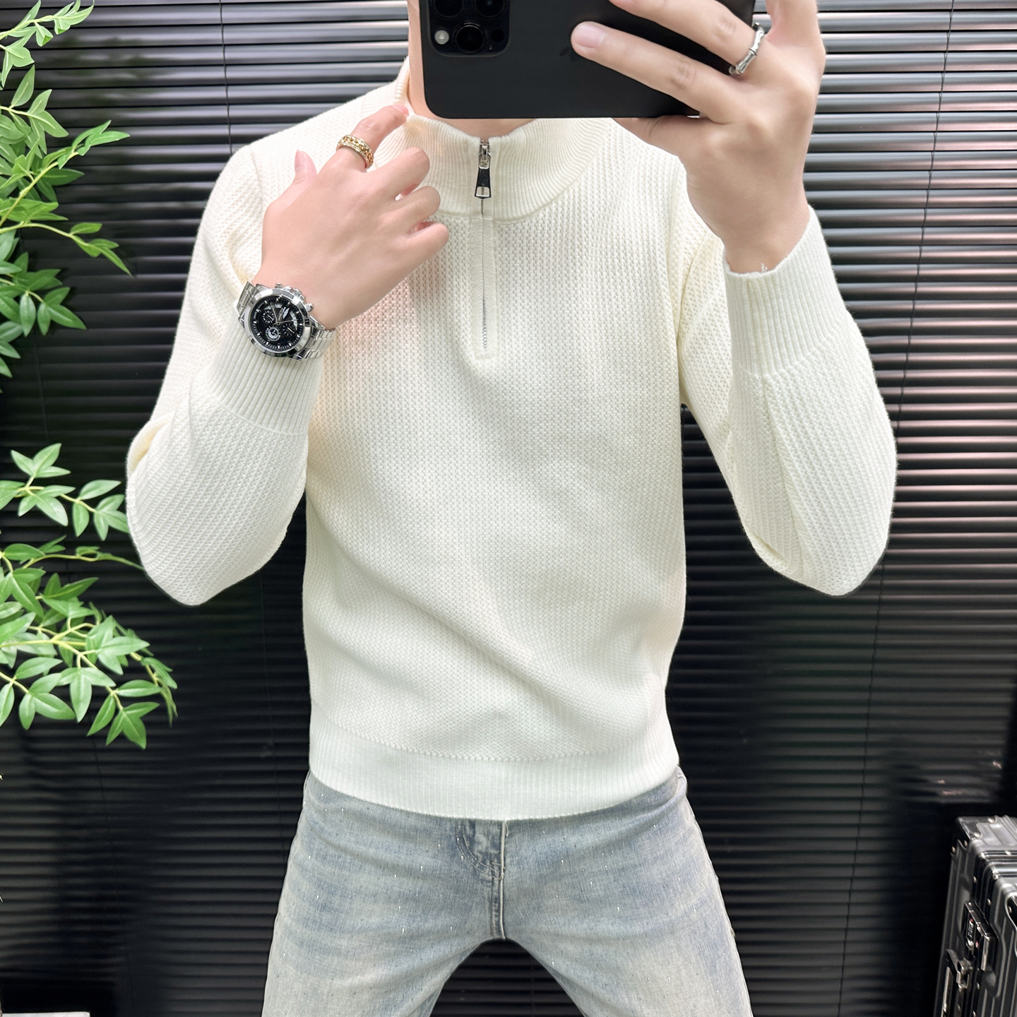 半高领毛衣男士秋冬2025款高级感痞帅拉链设计针织衫男装轻熟穿搭