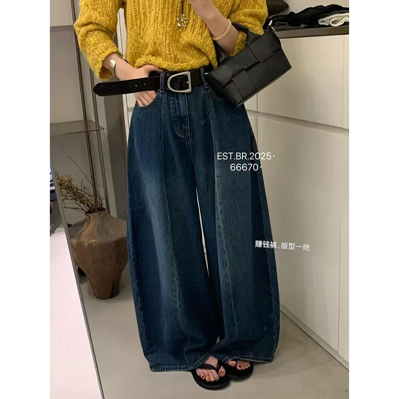 加绒加厚时尚休闲百搭气球牛仔裤女2025秋冬高腰宽松显瘦阔腿长裤