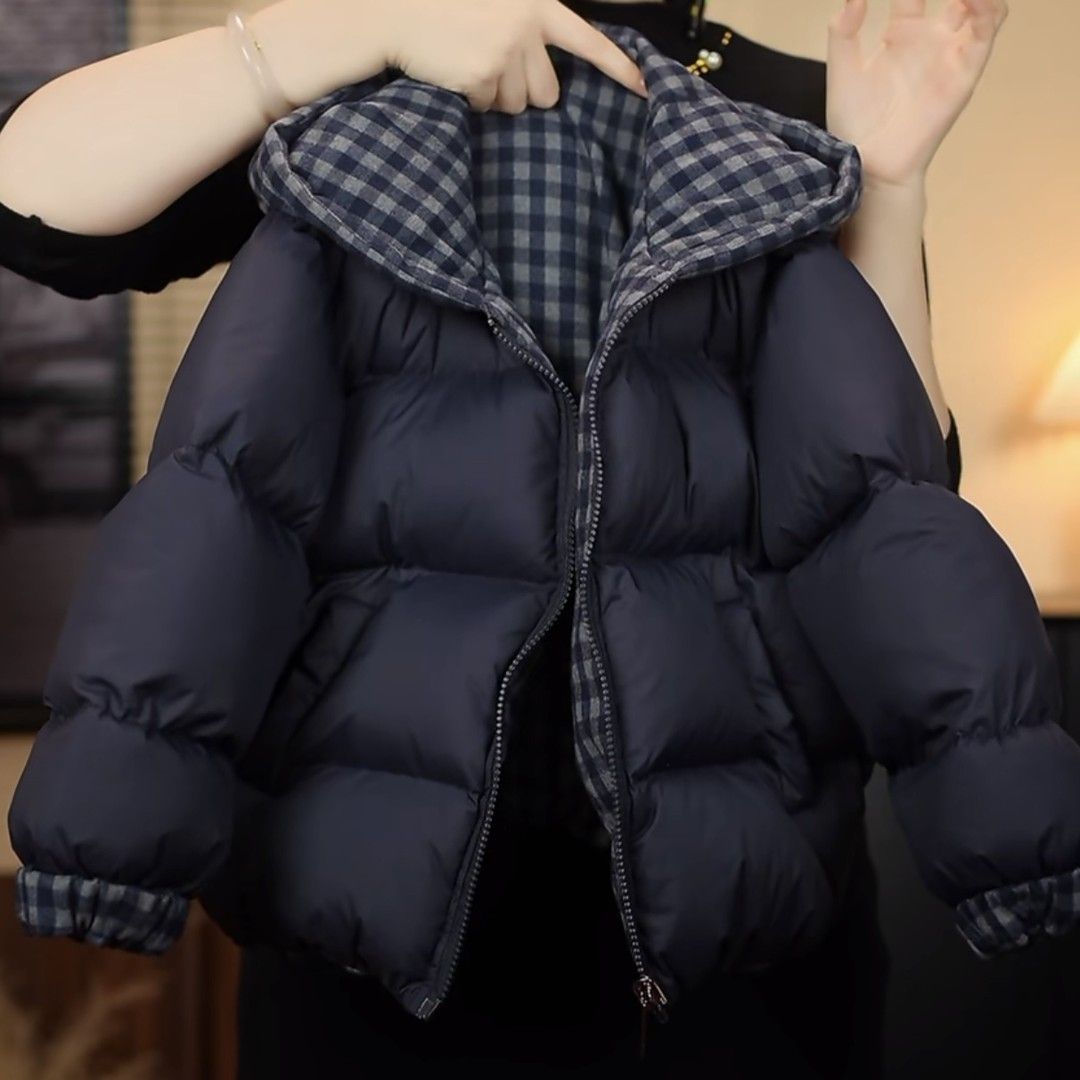 2025冬季新款双面穿亲子款姐弟款棉服男女童冬季格子衬衫棉衣