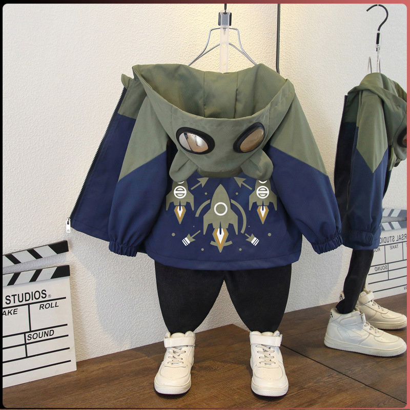 儿童装2025男童春季连帽夹克新款潮范男孩春秋外套中大童防风上衣