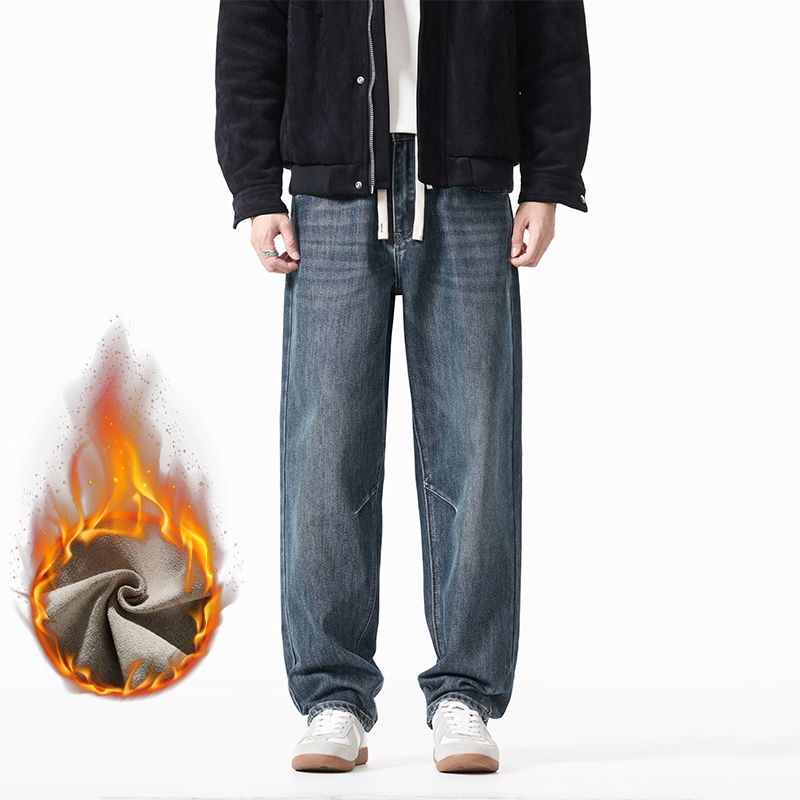 2025秋冬季美式潮流休闲风水洗直筒大码下装抓绒牛仔裤790-6,790