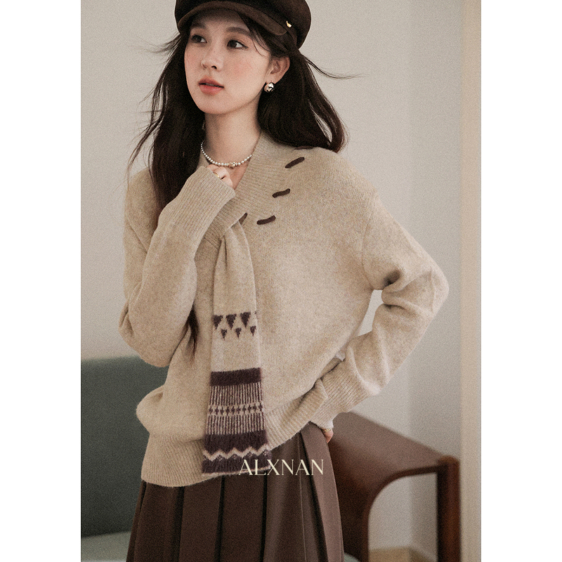 鹿向南「松风煮茶」设计感针织衫毛衣女秋季法式漂亮独特别致上衣