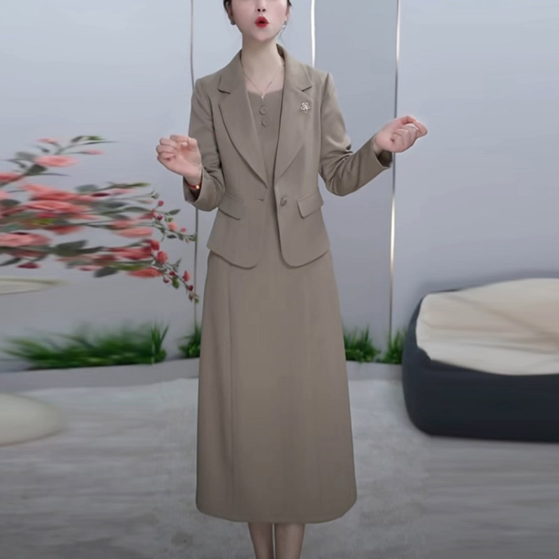 梭织精纺轻奢女神套装裙2025春季新款长袖气质显瘦两件套连衣裙子