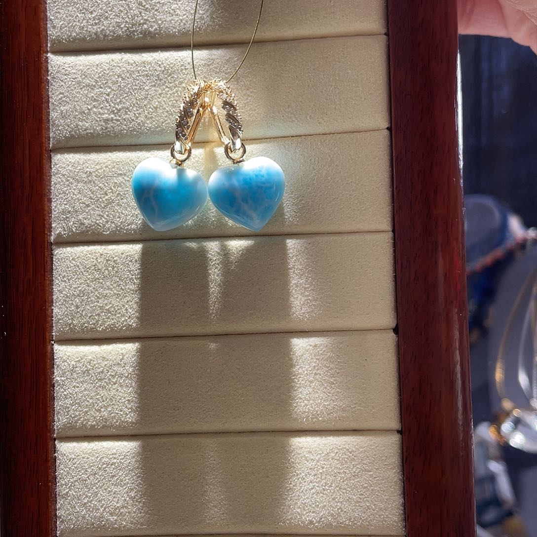 针钠钙石（海纹石）银S925镶嵌耳饰大气款