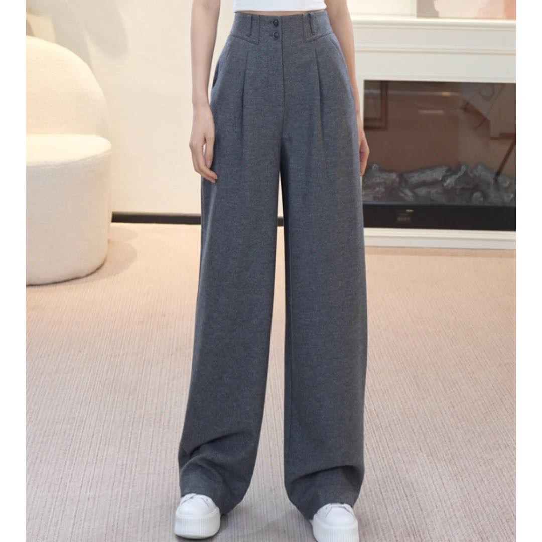 【专柜品质】秋冬高级气质简约高腰显瘦百搭羊毛直筒裤1100468