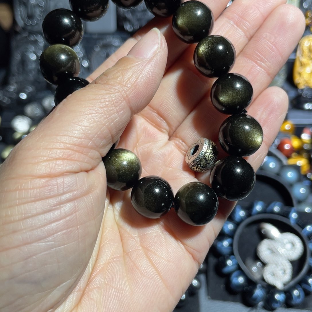 黑曜岩手串未镶嵌人*14