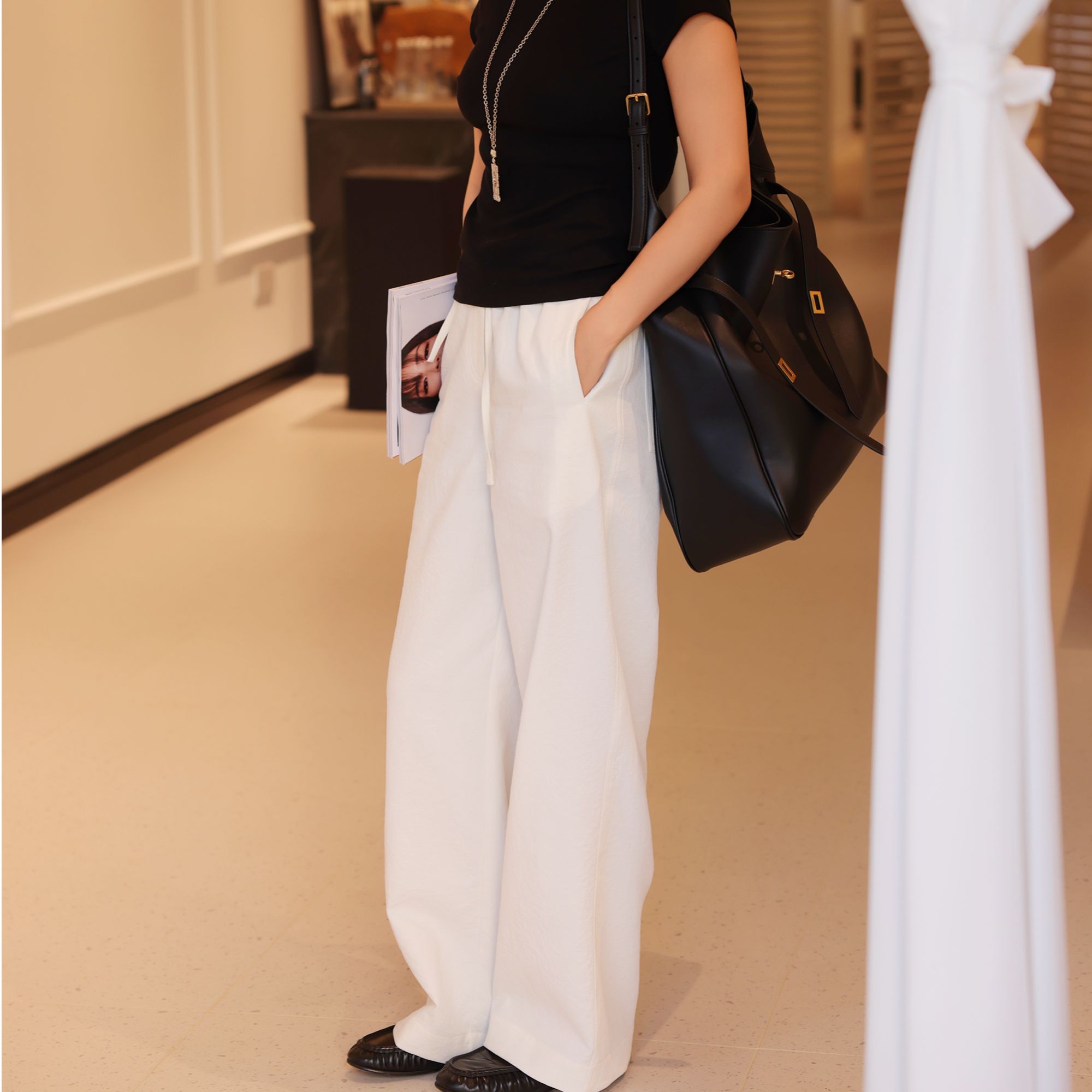【Do.Fashion欧阳】“自在裤”设计感系带阔腿裤夏季宽松白色长裤百搭
