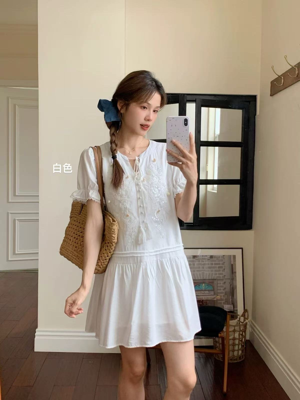 【NO退NO换】法式绣花重工设计感宽松显瘦连衣裙5395 裙长80