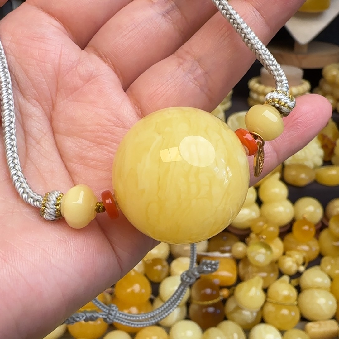 琥珀未镶嵌套链30.5毫米天然虎皮妖花蜜蜡圆珠锁骨
