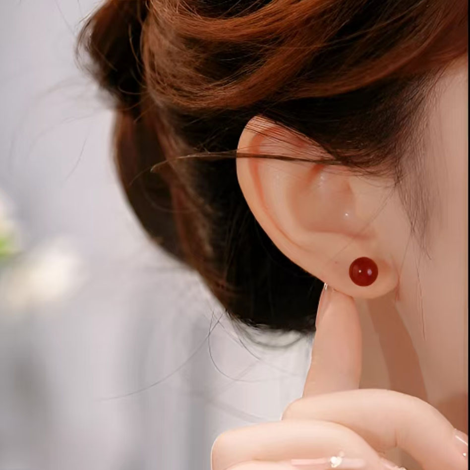 含辰砂工艺品【升级款】本某年圆形红色耳钉高雅脱俗百搭不挑人