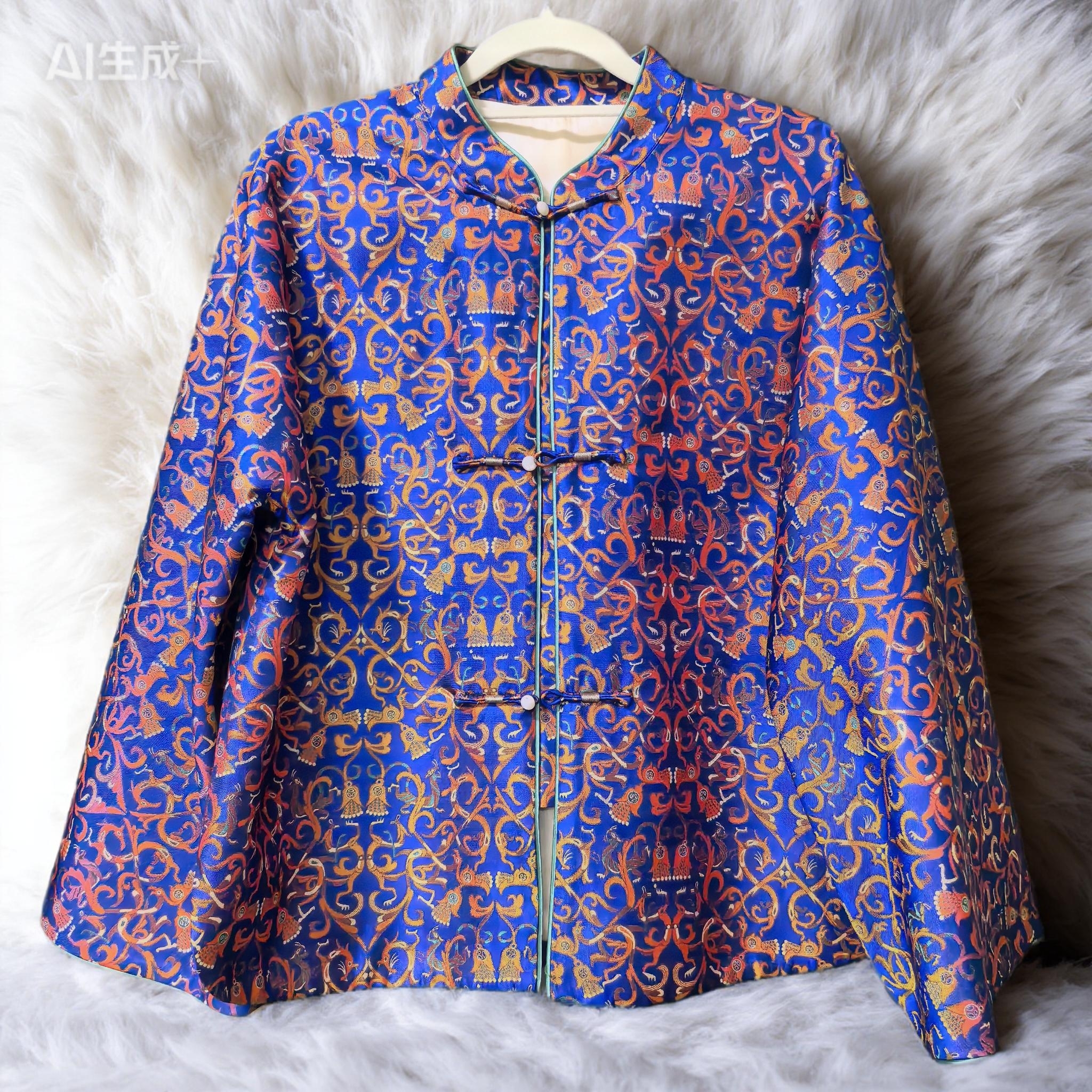 名家：张和才100%桑蚕丝蜀锦龙凤呈祥麦穗纹双层经典中式国风外套