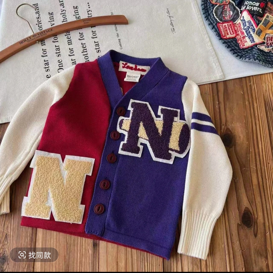 9005【N字母】时尚休闲百搭儿童毛衣开衫