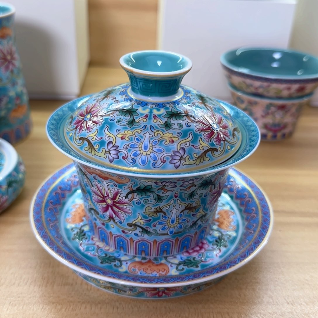 珐琅马蹄盖碗景德镇福利