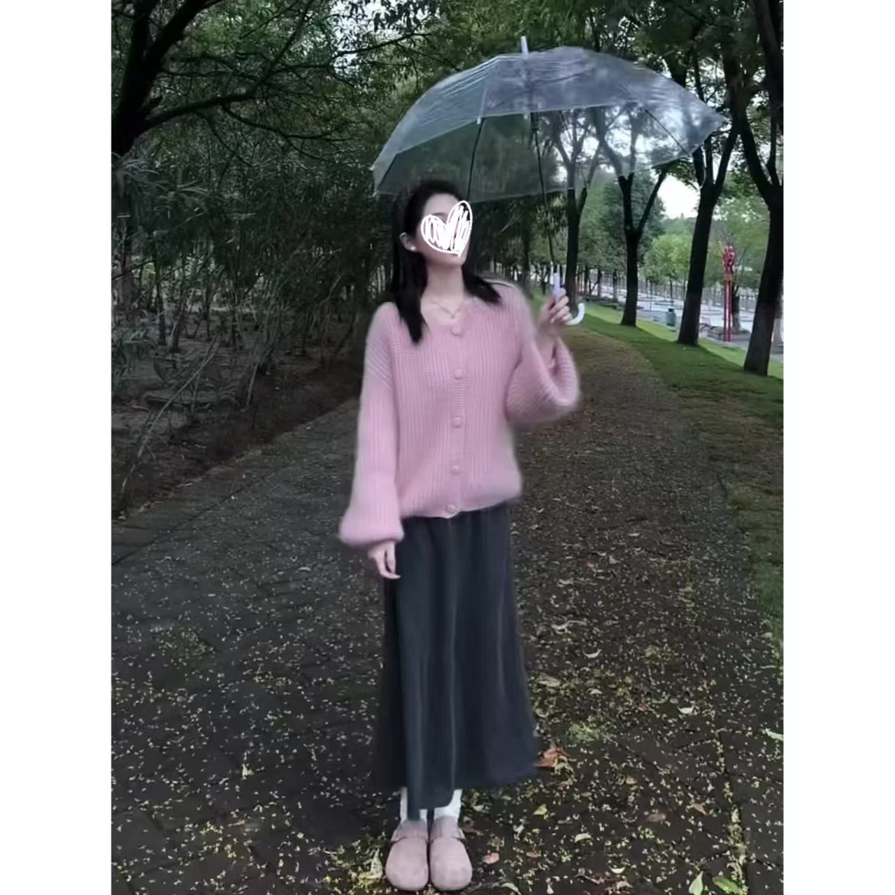 秋的气息~温柔少女粉嫩毛针织衫上衣~永不出错百搭半裙套装B109