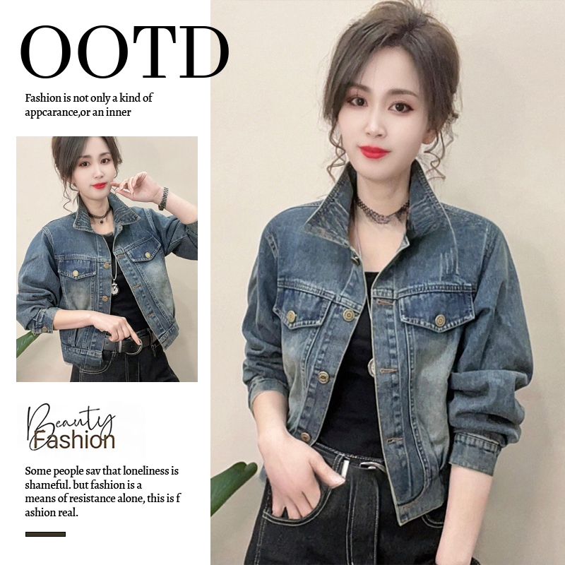 高含棉复古港风牛仔短款外套女2025春秋新款洋气宽松显瘦夹克上衣