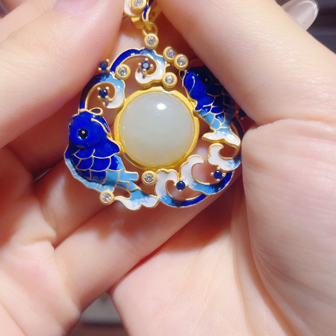 和田玉银S925镀金镶嵌颈饰