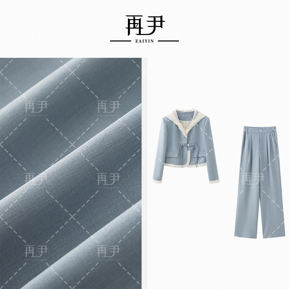 【茉白】新款春秋时尚洋气气质重工女士套装GY25CT020093