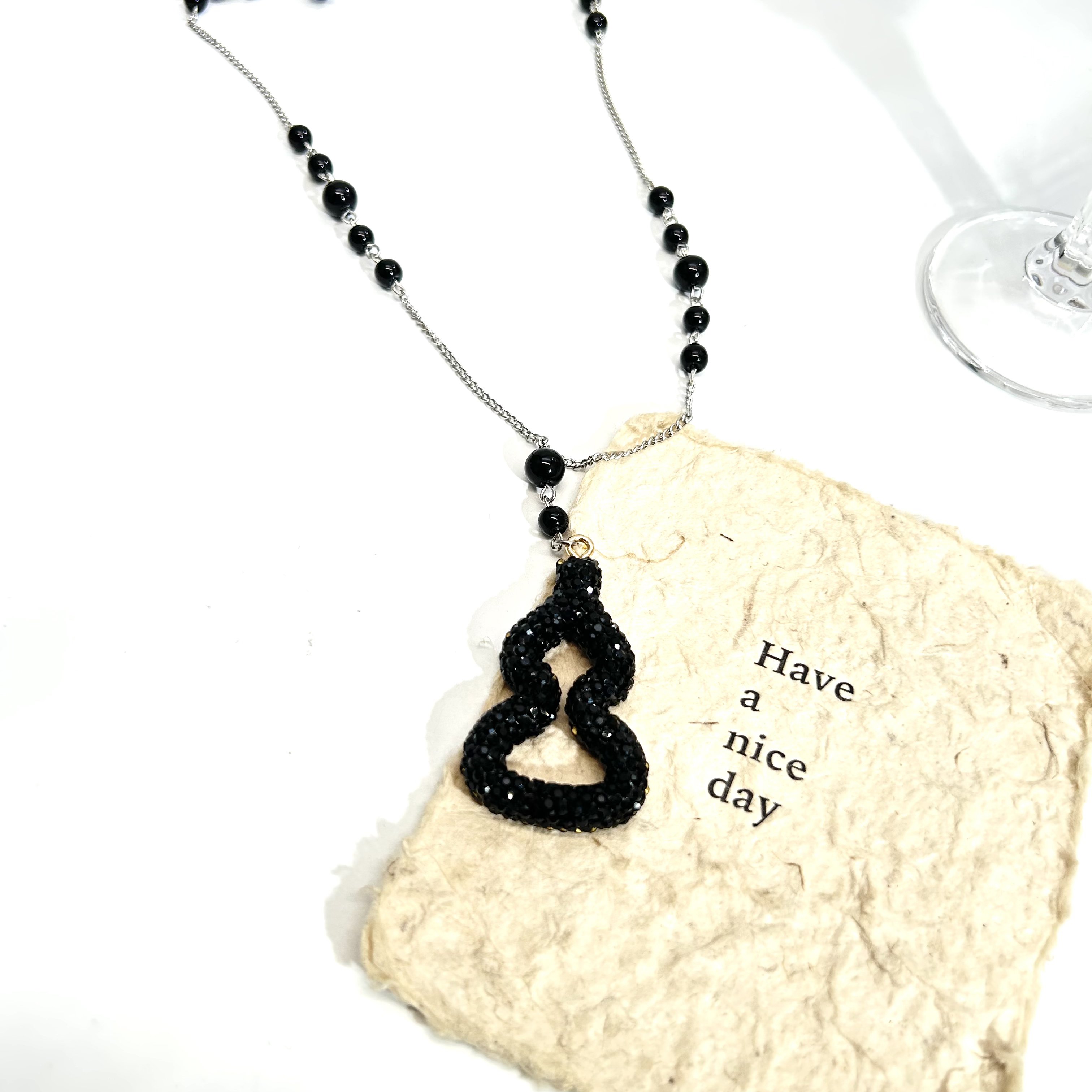 铜合金锆石项链 07879时尚百搭高级黑锆葫芦项链