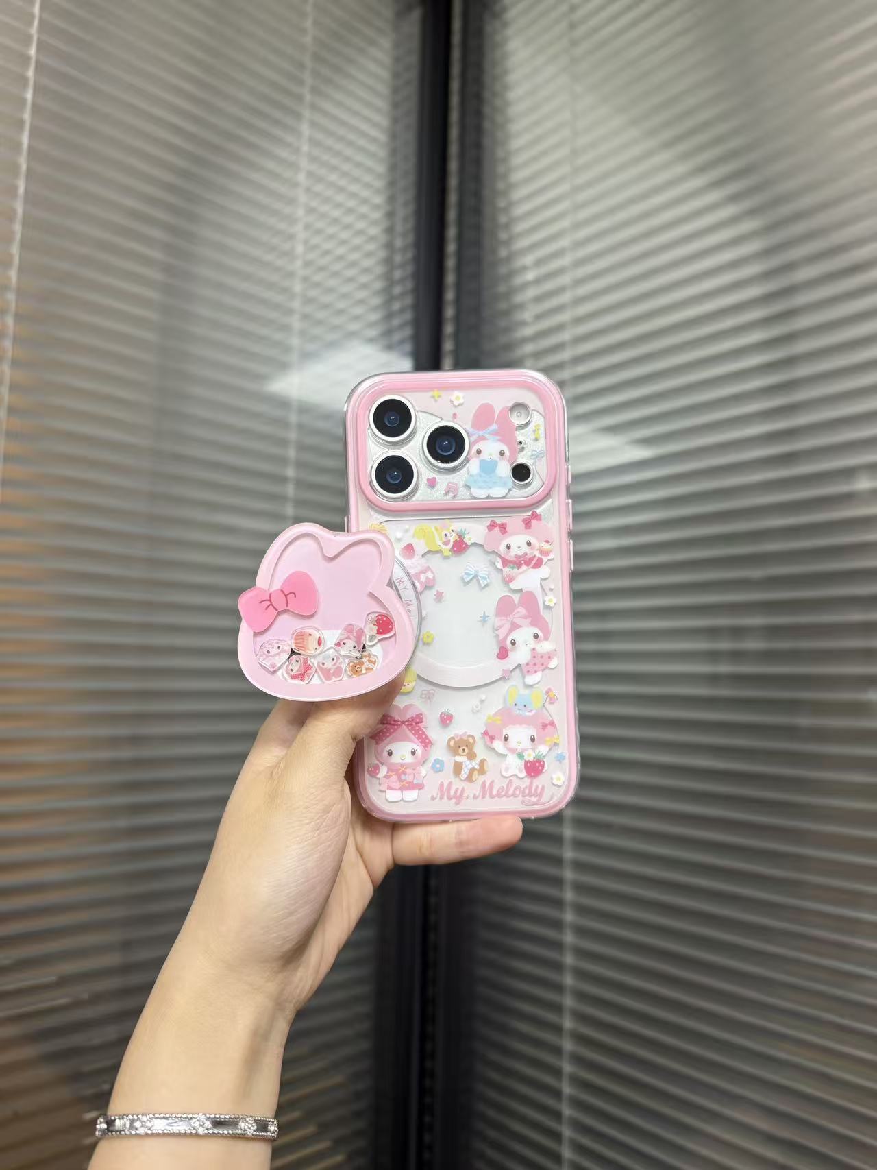 透粉色美乐蒂摇摇乐二合一imd双层磁吸手机壳一套