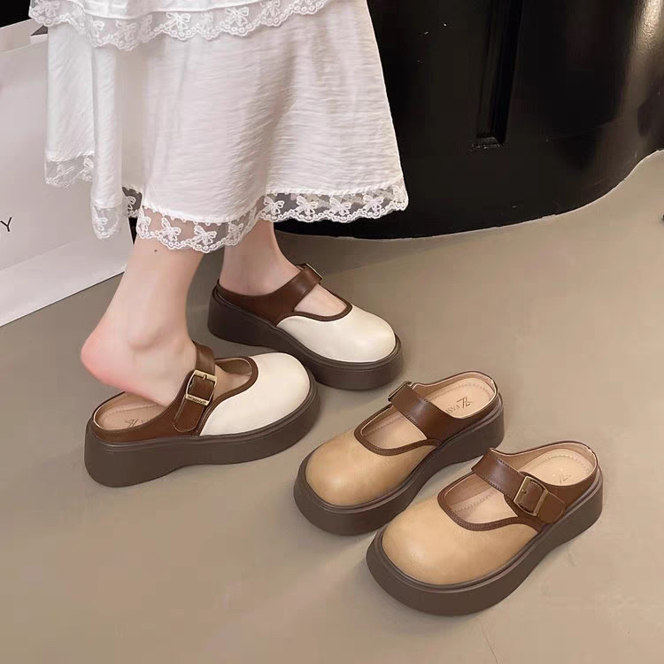 【万达清仓】勃肯鞋厚底包头拖女外穿2025新款春一脚蹬玛丽珍拖鞋叶