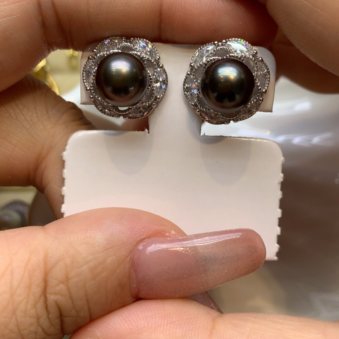 银S925镶嵌耳饰海水珍珠