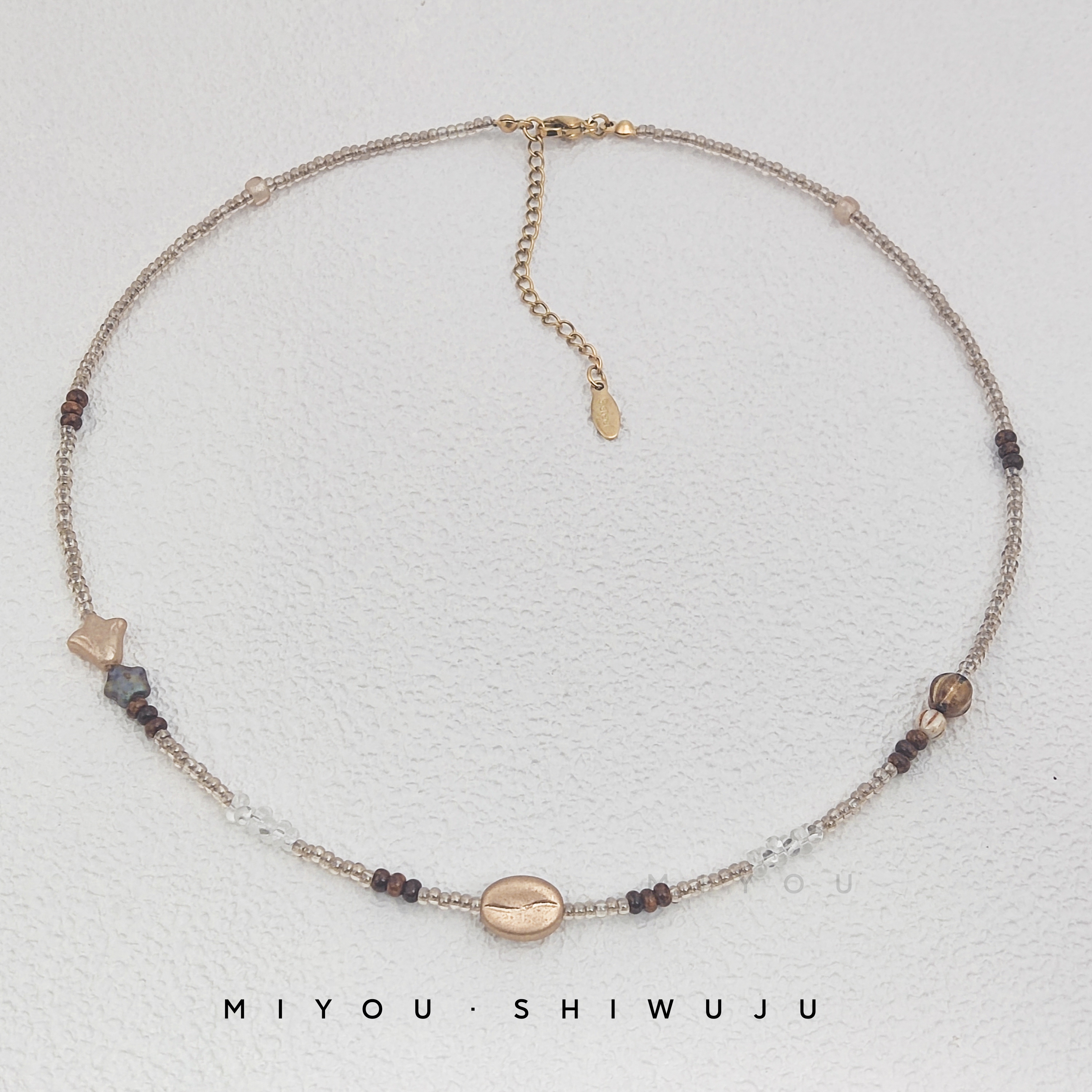 钛钢项链 金色咖啡豆捷克项链轻奢时尚百搭复古小众