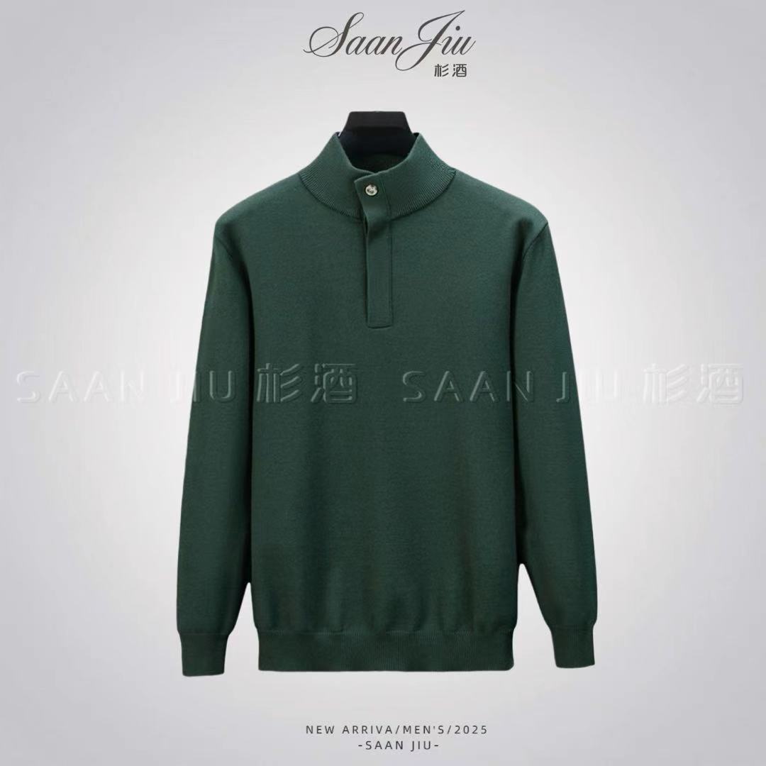 杉酒【老钱风】亨利领4粒扣羊毛混纺针织衫秋冬时尚男士半高领毛衣