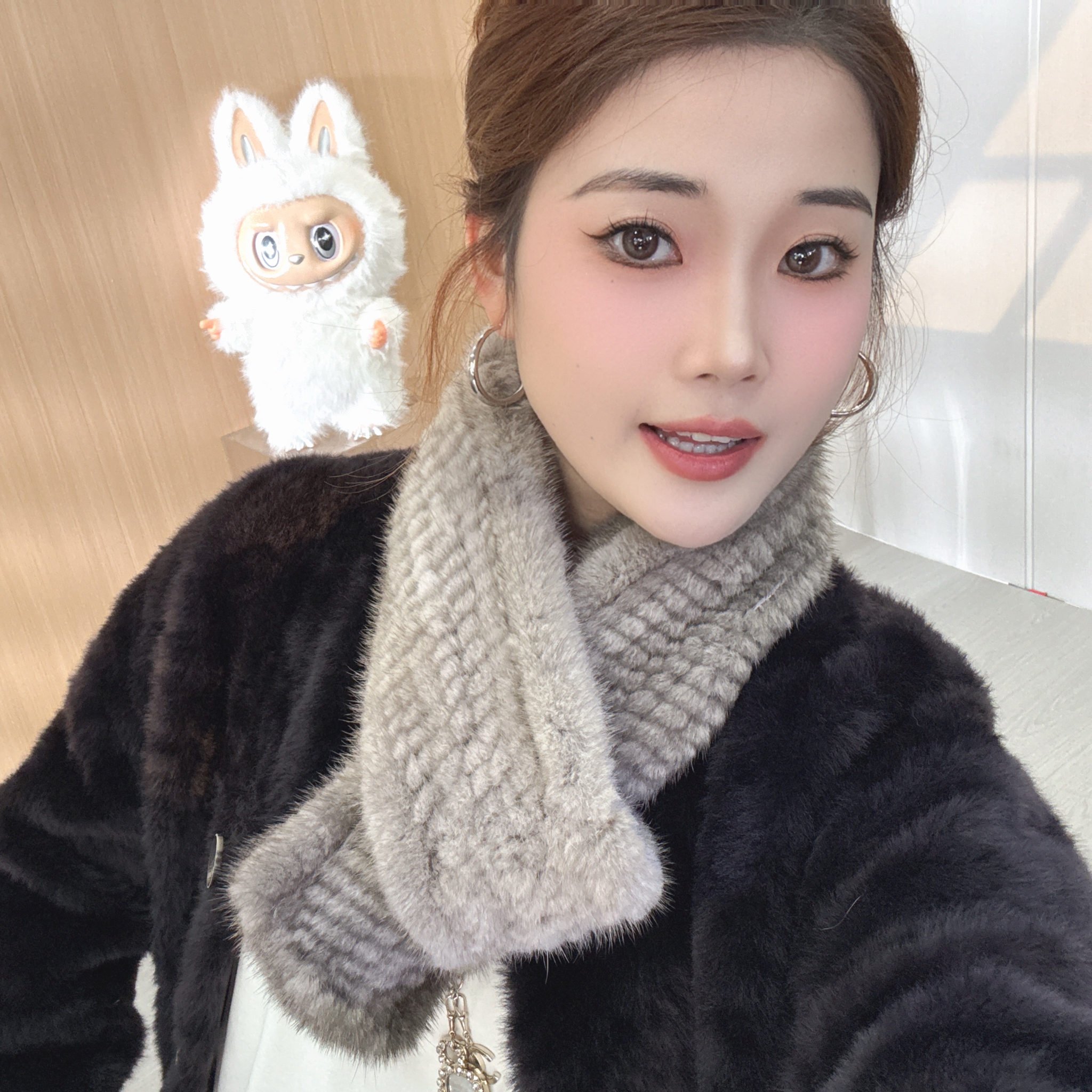 水貂围巾女厚款保暖不掉色欧美风成人围巾网红韩版