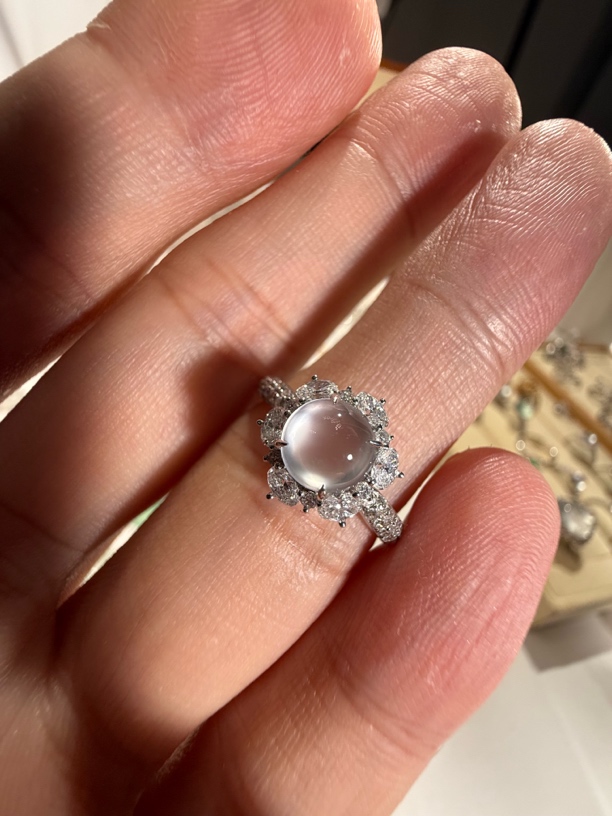 玻璃蛋面戒指6.2mm正圆14#