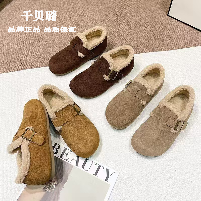 千贝璐2025冬季新款勃肯鞋保暖加绒毛毛时尚休闲鞋舒适复古女鞋
