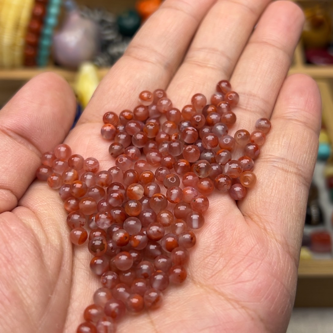 南红玛瑙4mm火焰纹小米珠未镶嵌多样性发其中10颗