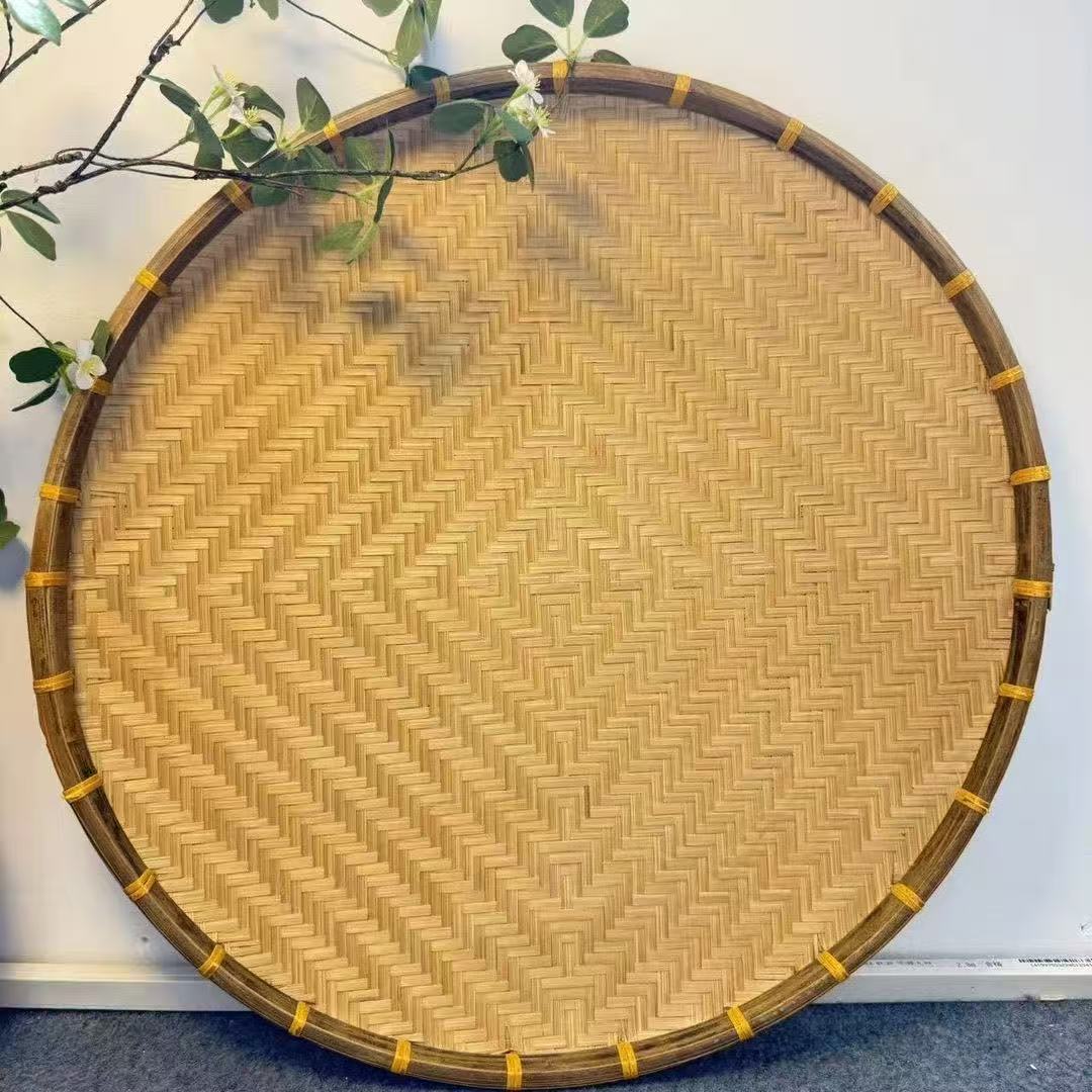 50公分一个手工烟熏回纹密编竹编圆形晾晒筛子竹编制品