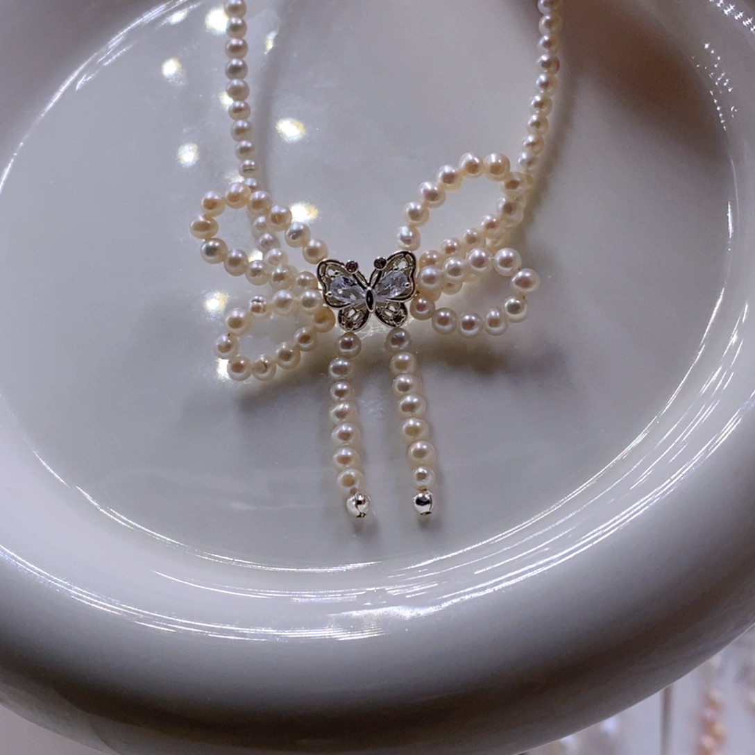 淡水珍珠银S925镶嵌耳饰项链