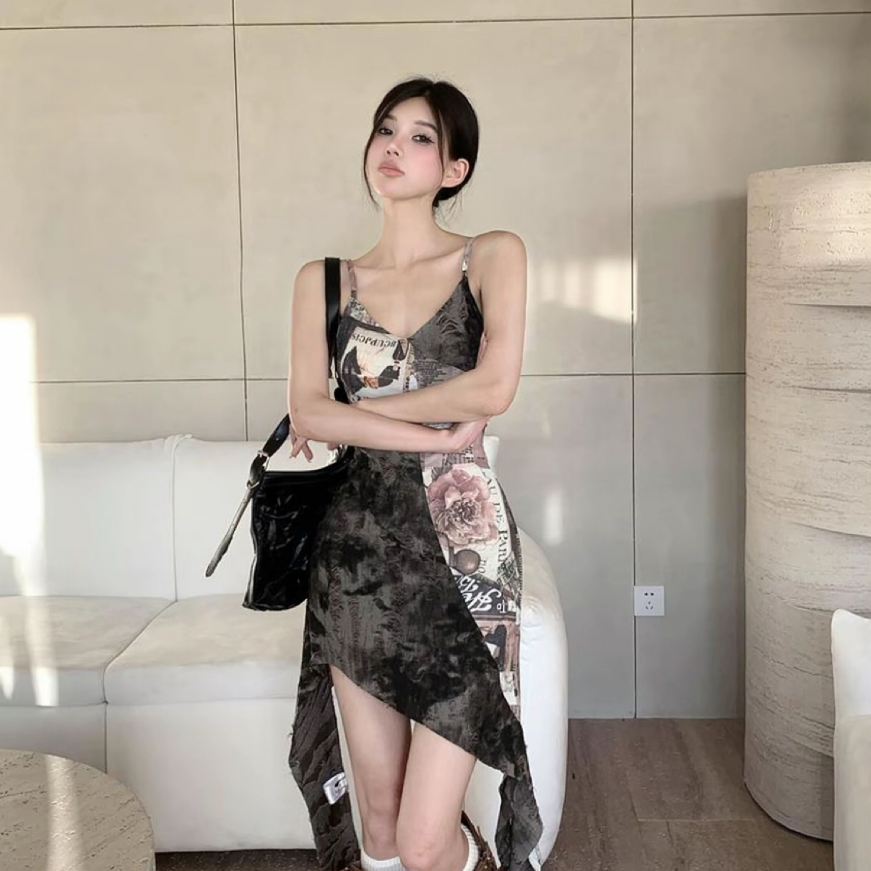 福利17）8850水墨画吊带连衣裙
