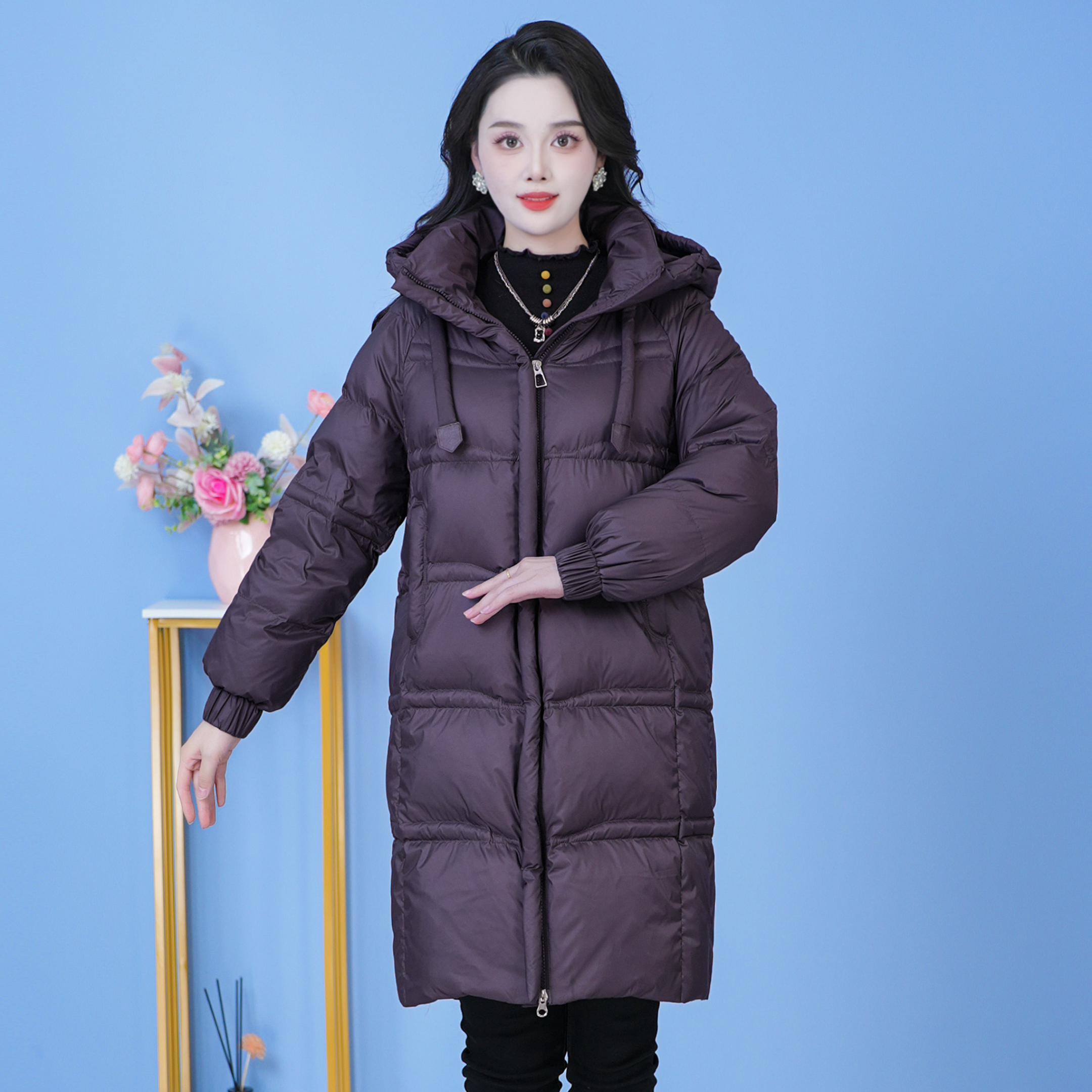 连帽纯色气质保暖时尚加厚羽绒服新款宽松2025年冬季【SJYH5091】