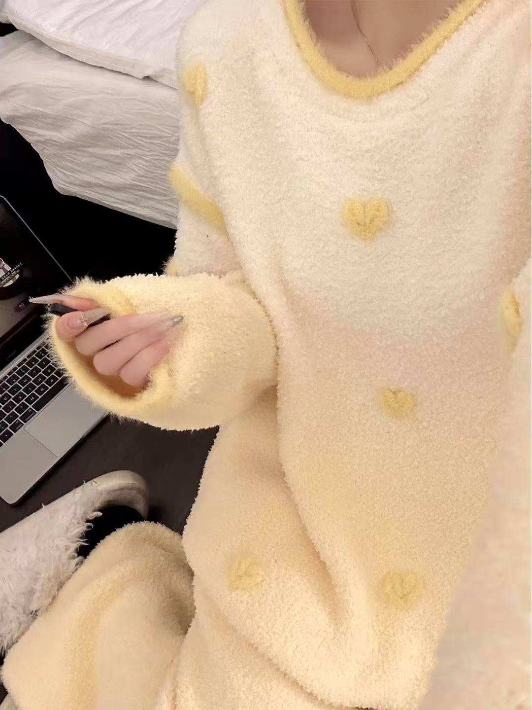 【吕公子专属】半边绒睡衣女2025秋冬季新款韩系甜美舒适家居服套装