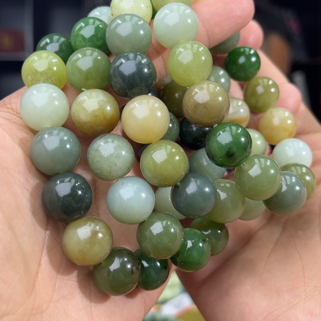 和田玉手串未镶嵌纯天然和田玉多宝14微瑕多样性发其一