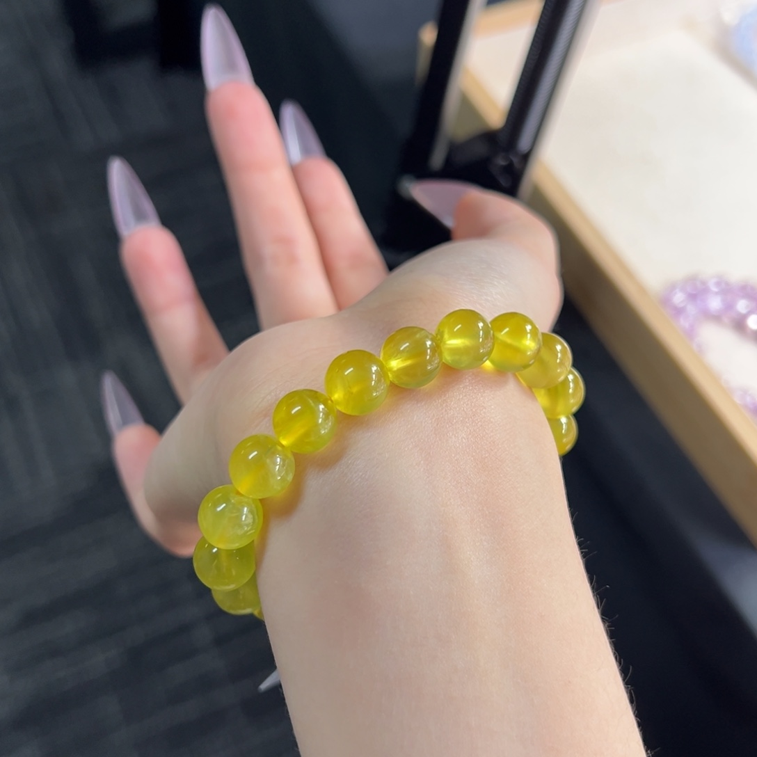 葡萄石未镶嵌手串毕业级金葡萄石9.5mm