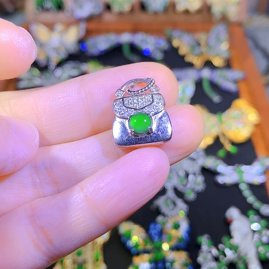 吊坠(不含链)银S925镶嵌翡翠