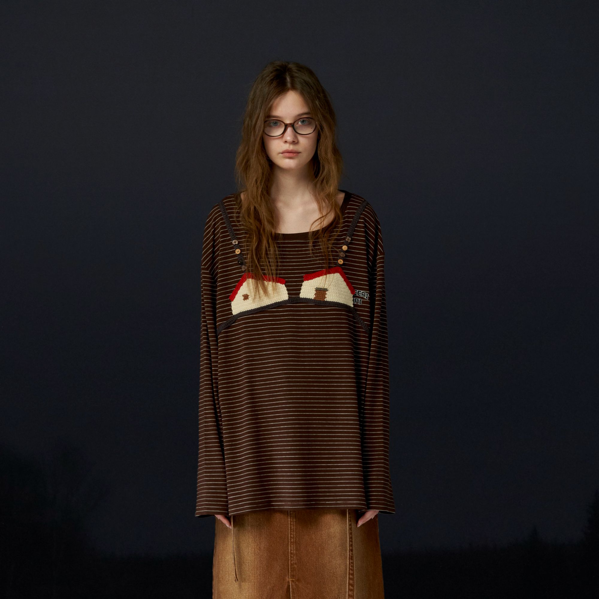 【LOCAT】CHEERi UPi  房子胸衣条纹长袖TEE  CUU25FWTX704