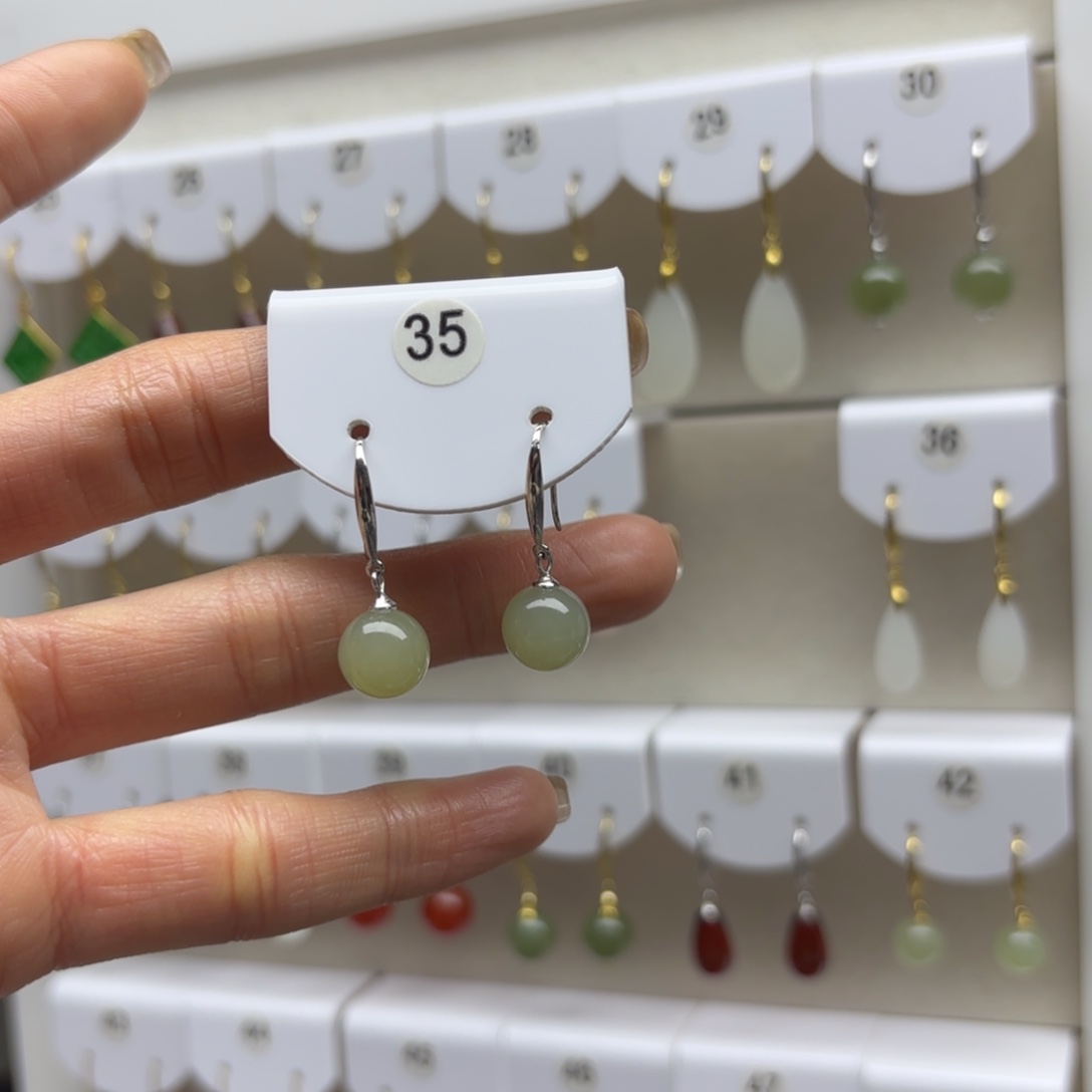 和田玉银S925镶嵌耳饰