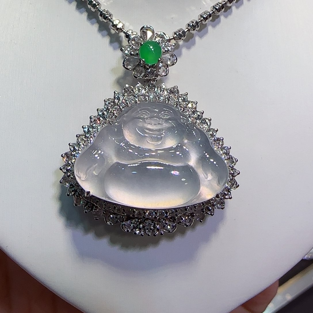 翡翠吊坠(不含链)18K金镶嵌佛公