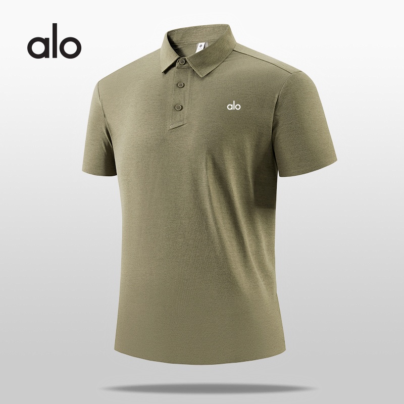 alo速干运动Polo衫夏季新款冰丝无痕男士翻领拼接袖商务夏季高品