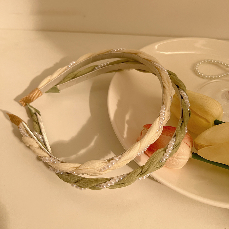 夏季珍珠网纱手工编织发箍甜美少女百搭高级感头饰女2024春流行