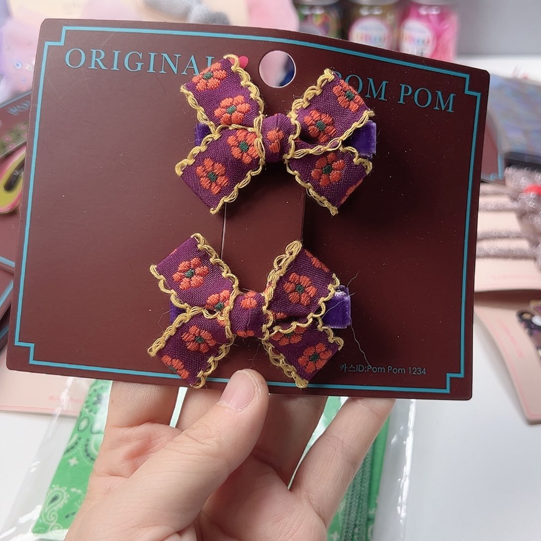 Pom紫色蝴蝶结对夹2个装儿童