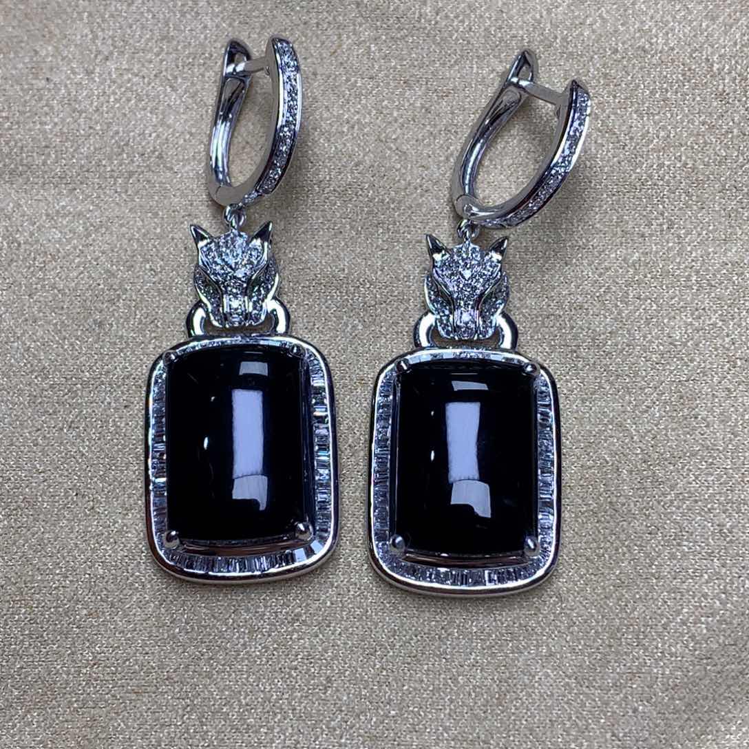 18K金镶嵌定制翡翠小*代墨翠耳坠