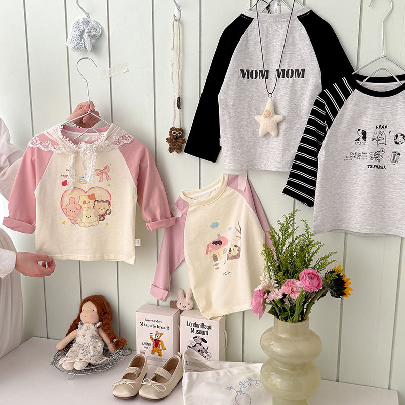 200g儿童T恤男女童宝宝长袖TA类全棉无骨拼色软糥舒适单上衣卫衣